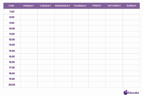 Revision calendar template with times Revision calendar template with times